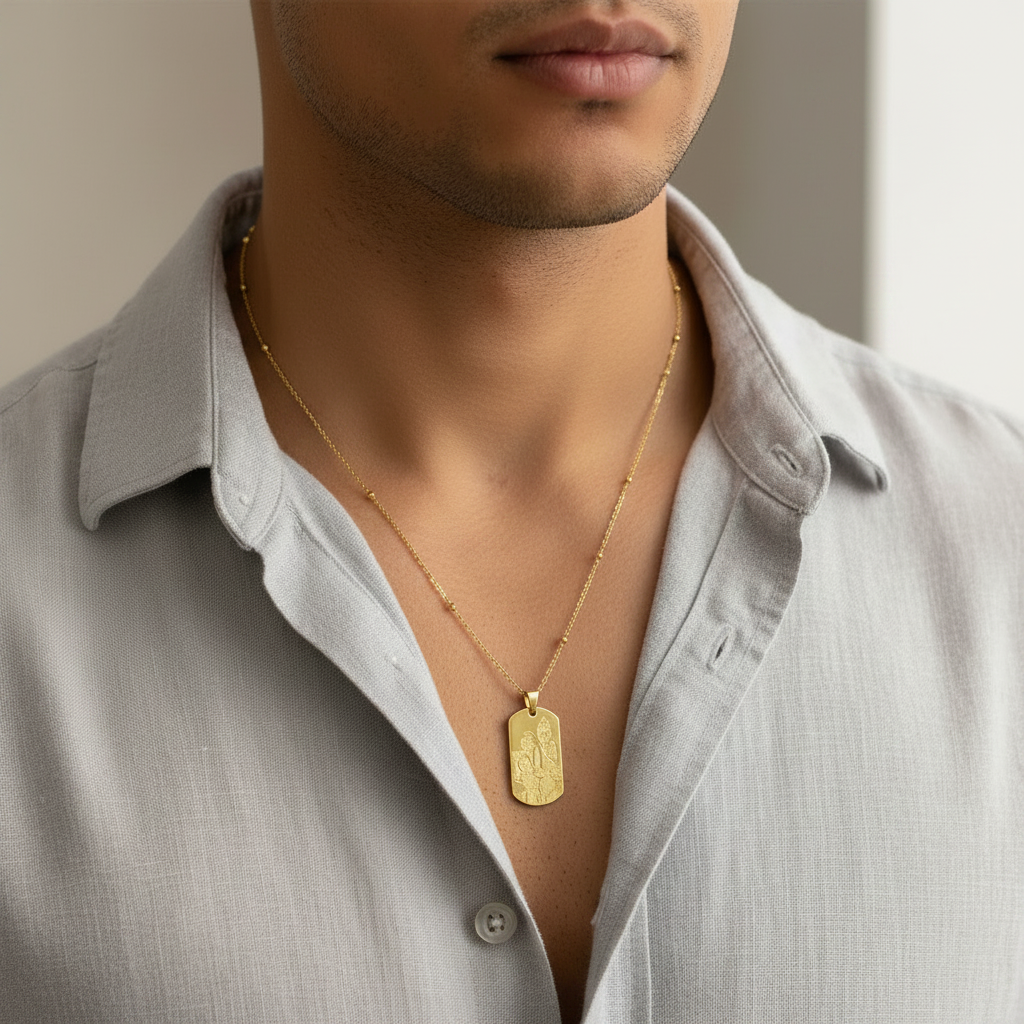 Collana sfere targa fotoincisa gold
