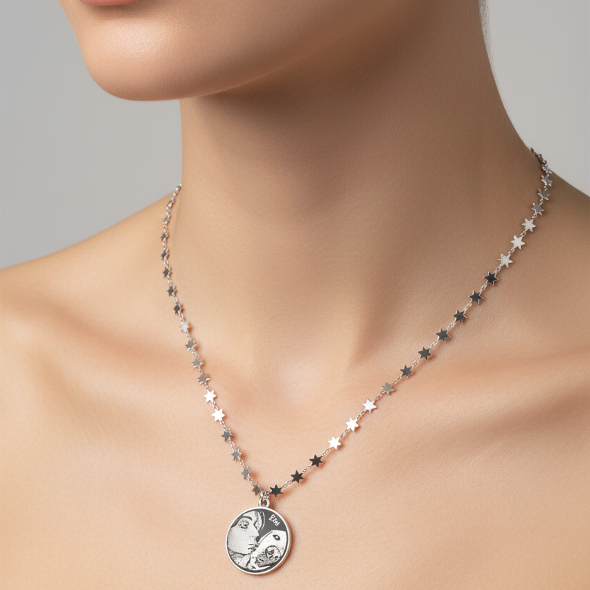 Collana con Stelline e medaglia Tonda Fotoincisa