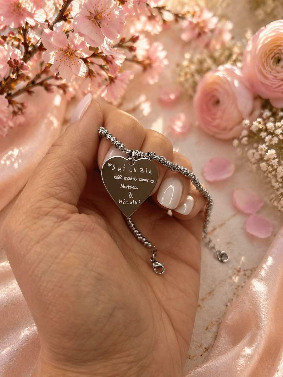Nodino bracelet with photo-engraved pointed heart