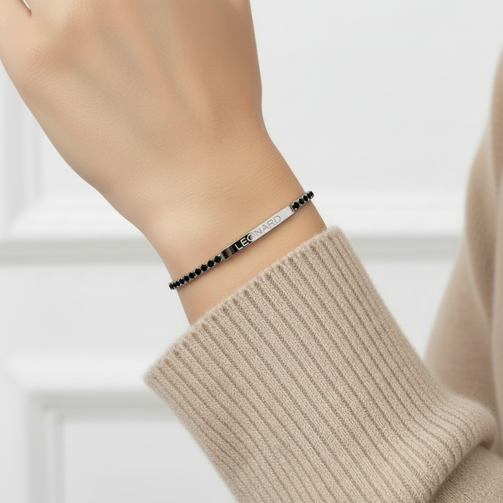 Engraved tag tennis bracelet